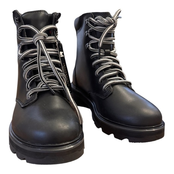 SOREL Lennox Leather Lace-Up Boots in Black Sea Salt NIB - Picture 2 of 9